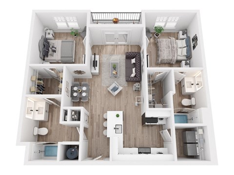 a 3d floor plan of a house with a bedroom and living room